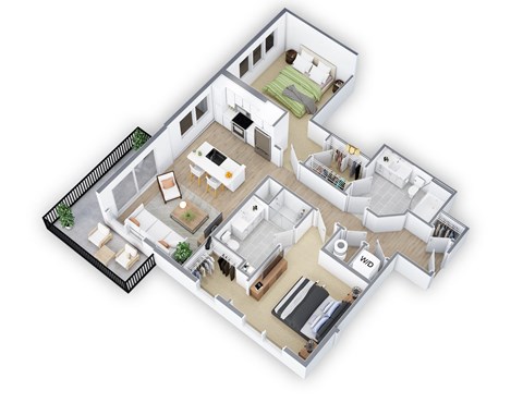 Floor plan for 2 beds, 2 baths, 1017 sqft